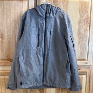 Men's Turbine Gray Hooded Outdoor Multi Pocket Snow Ski Snowboard Jacket Size XL